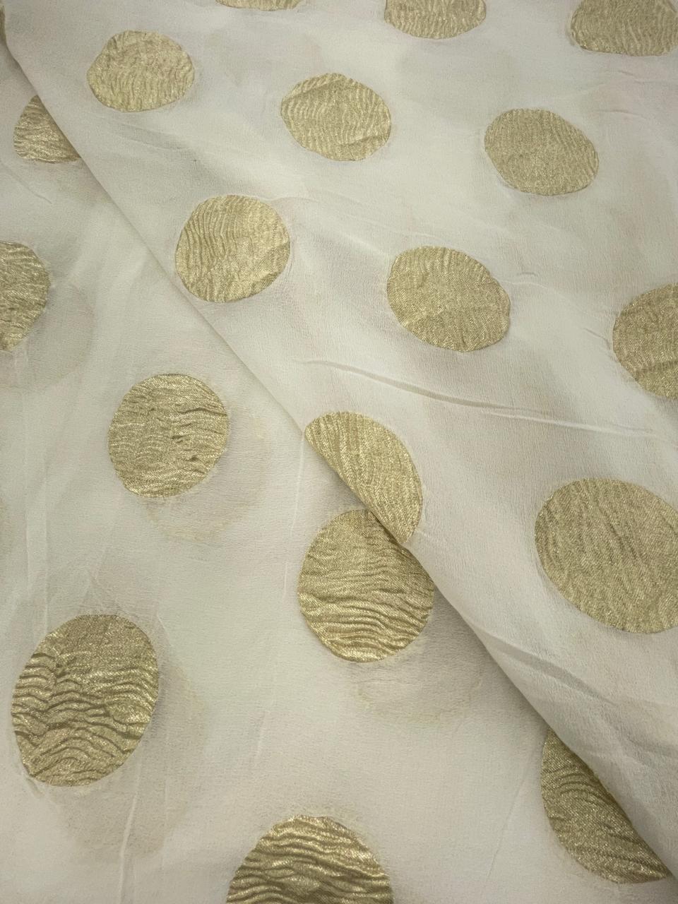 Golden Zari Work On Pure Khadi Georgette Dyeable Fabric