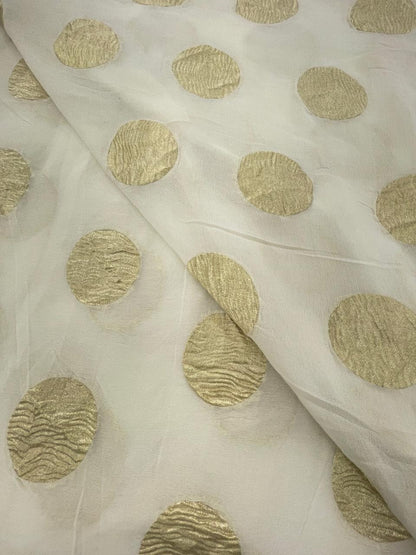 Golden Zari Work On Pure Khadi Georgette Dyeable Fabric
