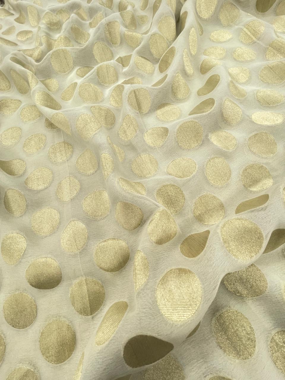Golden Zari Work On Pure Khadi Georgette Dyeable Fabric