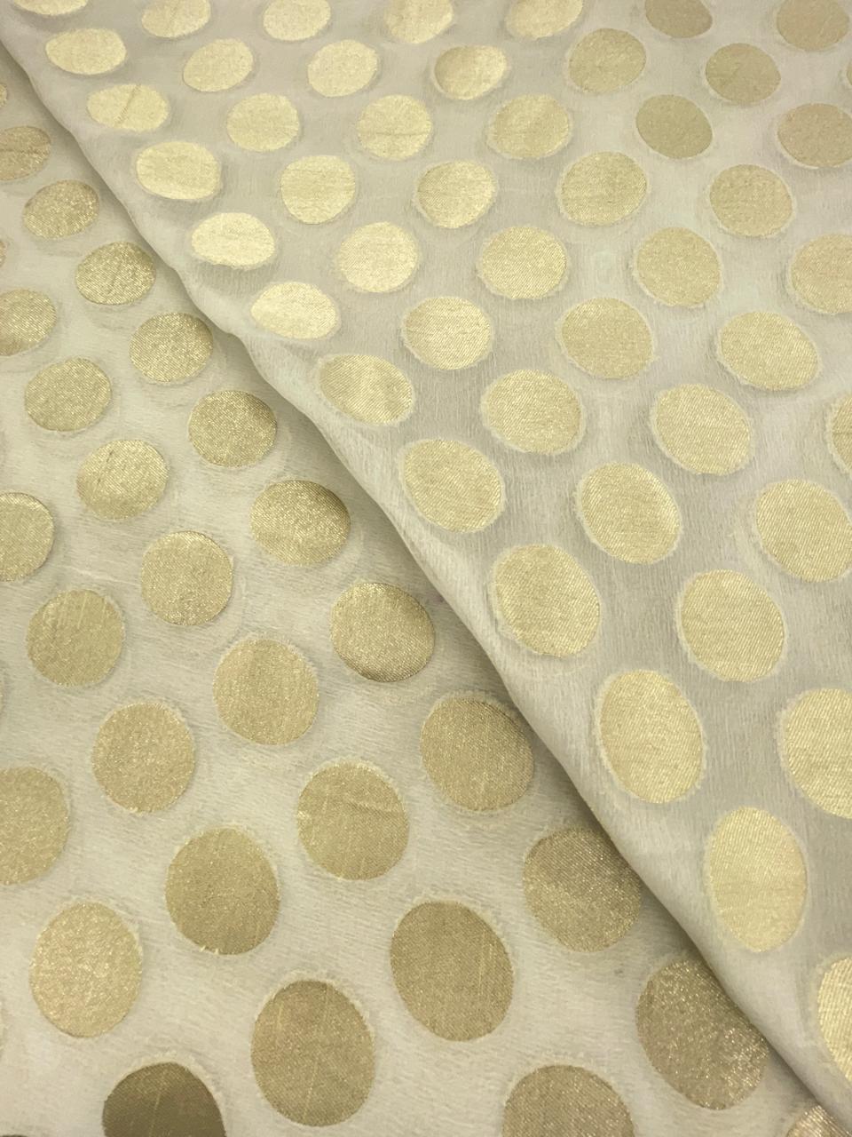 Golden Zari Work On Pure Khadi Georgette Dyeable Fabric