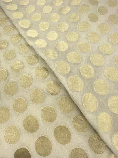 Golden Zari Work On Pure Khadi Georgette Dyeable Fabric