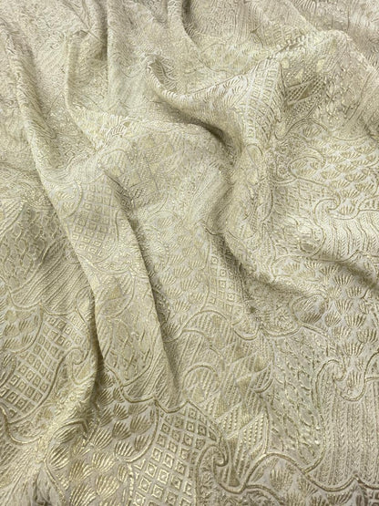 Golden Zari Work On Pure Khadi Georgette Dyeable Fabric