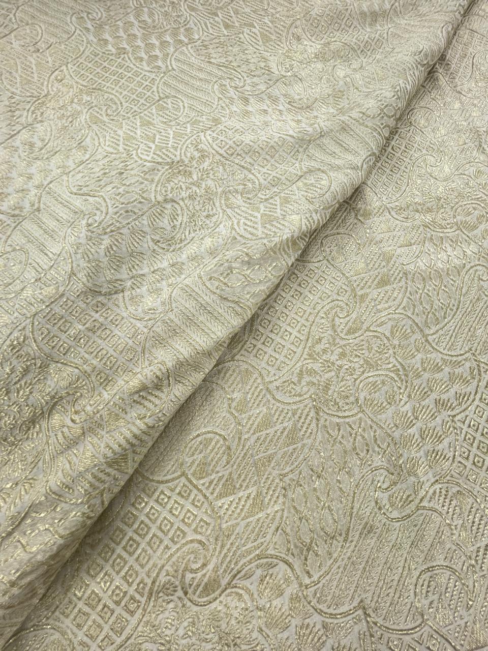 Golden Zari Work On Pure Khadi Georgette Dyeable Fabric