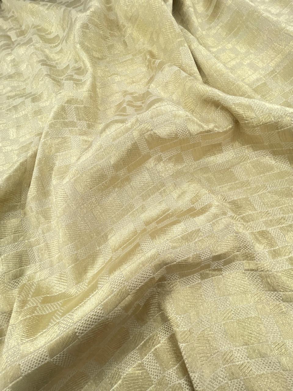 Golden Zari Work On Pure Khadi Georgette Dyeable Fabric