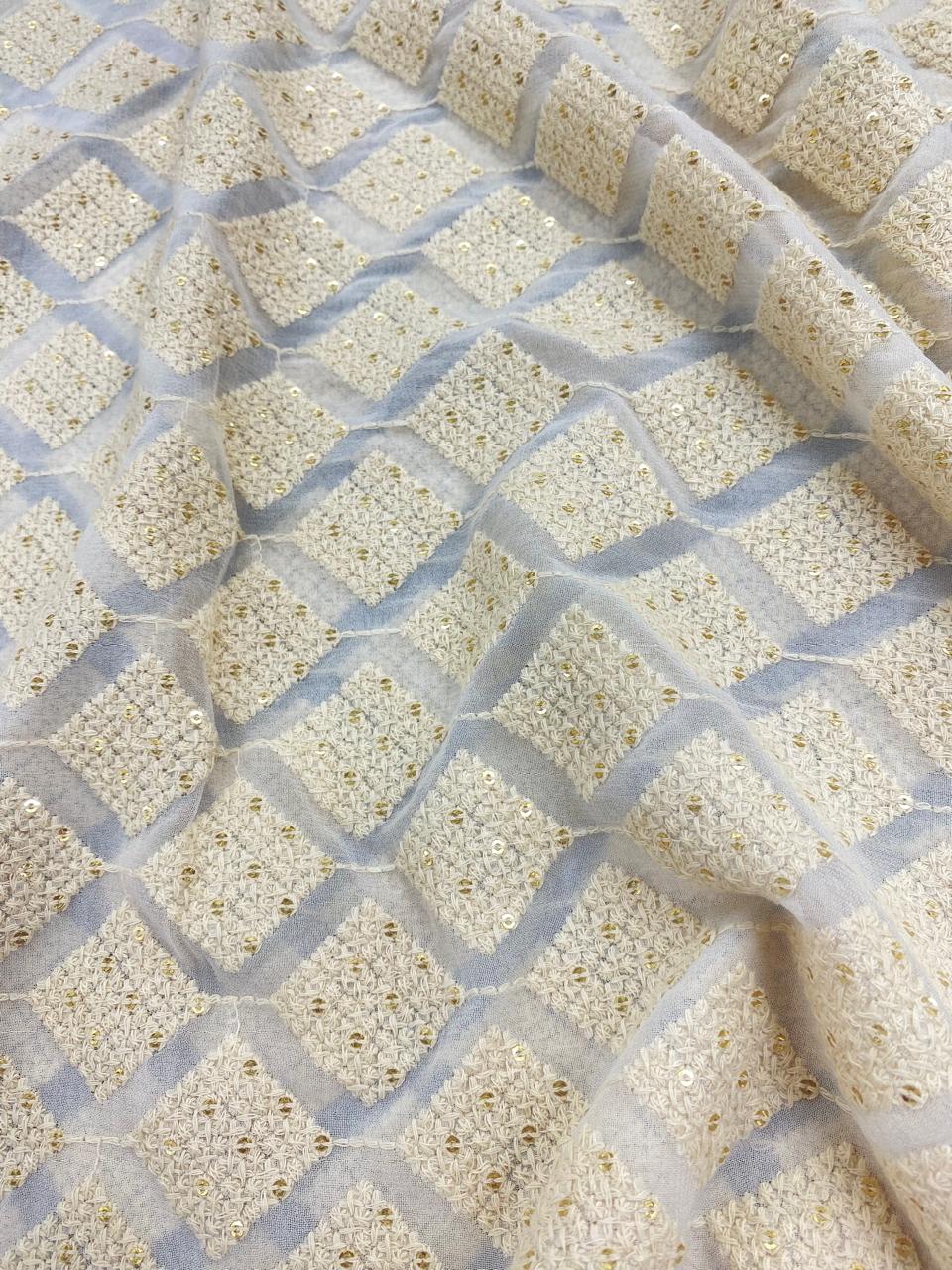 Georgette zari Work Embroidery Dyeable