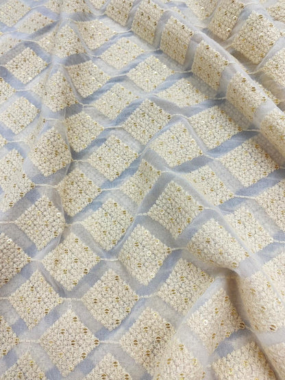 Georgette zari Work Embroidery Dyeable