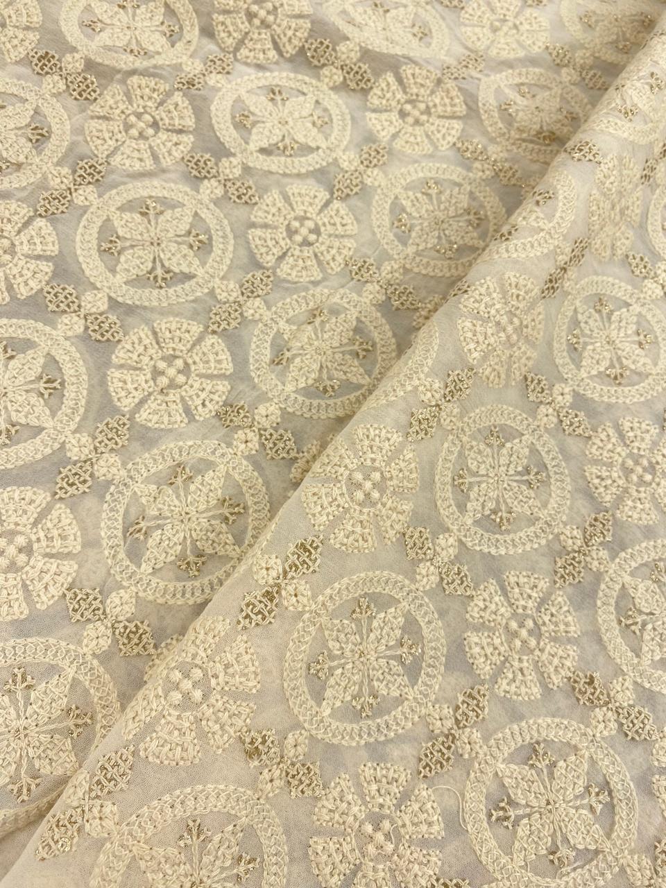 Georgette zari Work Embroidery Dyeable