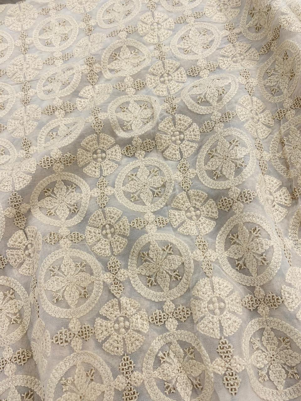 Georgette zari Work Embroidery Dyeable