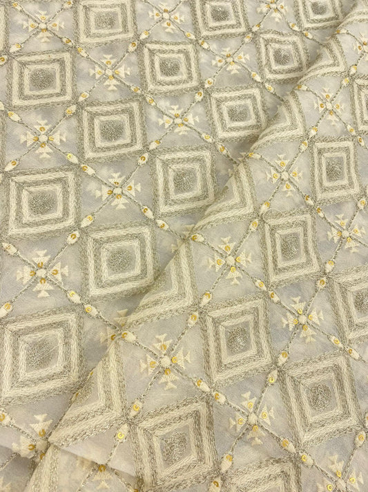 Georgette zari Work Embroidery Dyeable