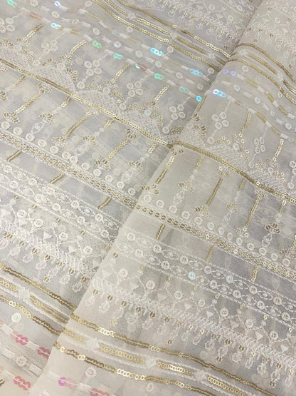 Georgette zari Work Embroidery Dyeable