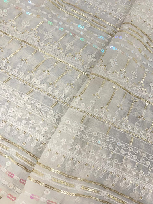 Georgette zari Work Embroidery Dyeable