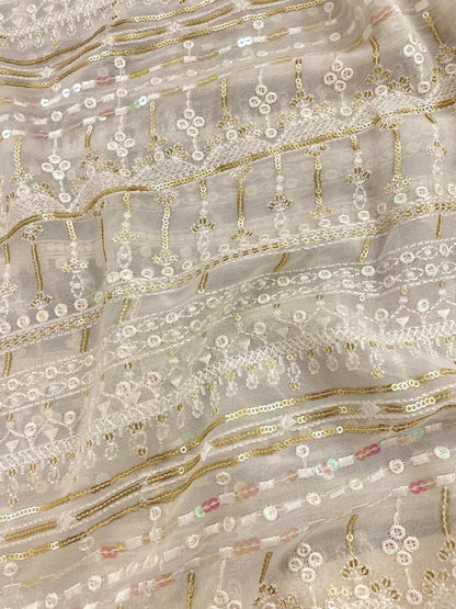 Georgette zari Work Embroidery Dyeable