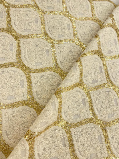 Georgette zari Work Embroidery Dyeable