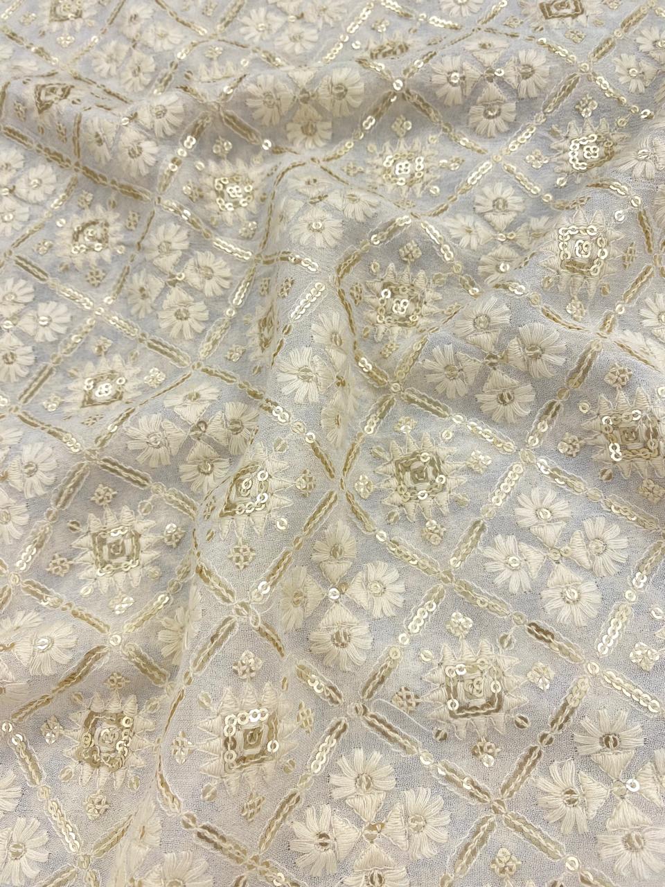 Georgette zari Work Embroidery Dyeable