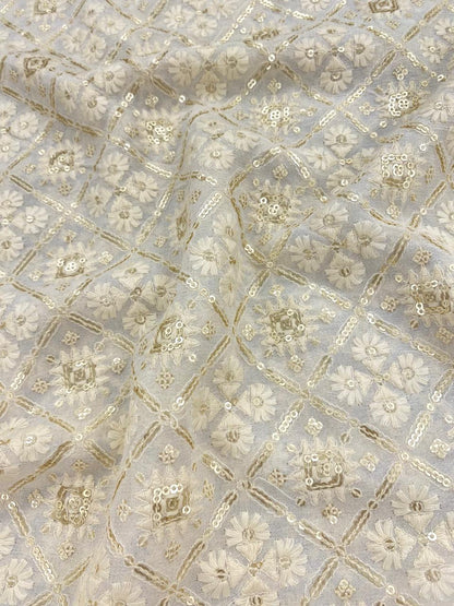 Georgette zari Work Embroidery Dyeable