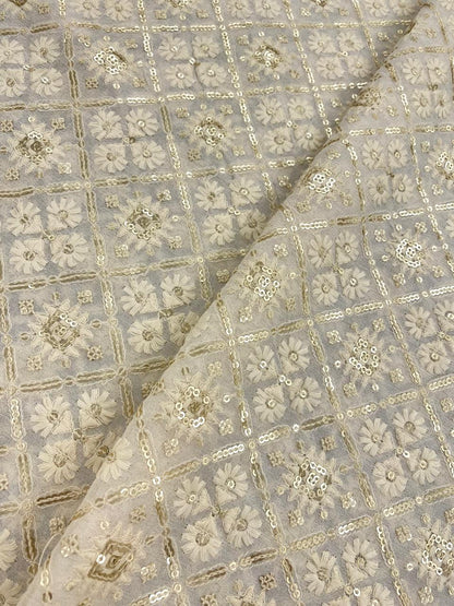 Georgette zari Work Embroidery Dyeable