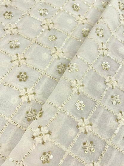 Georgette zari Work Embroidery Dyeable