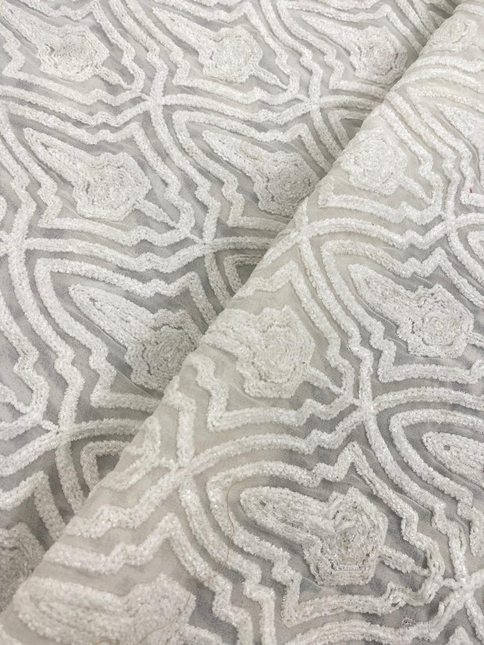 Georgette zari Work Embroidery Dyeable