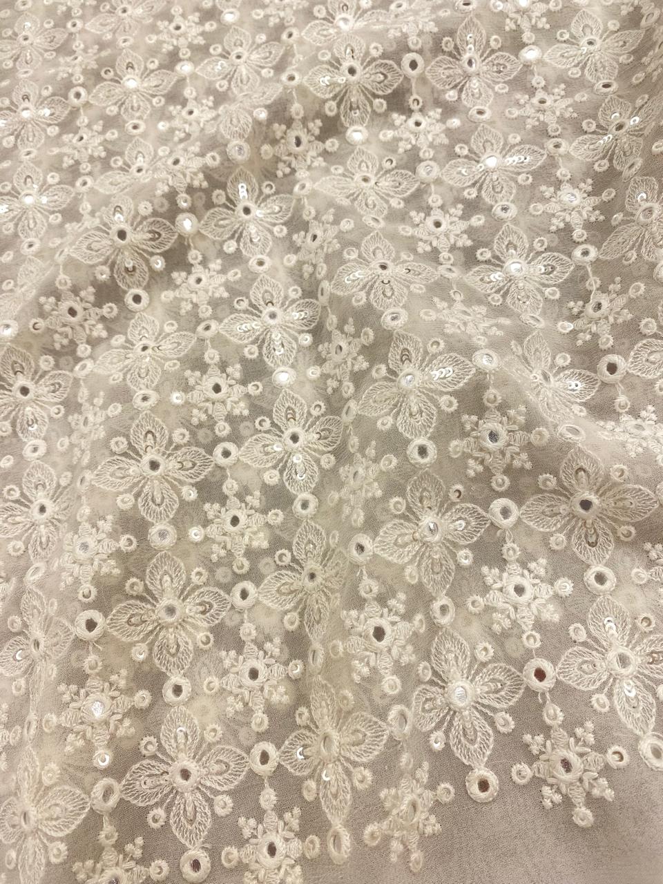 Georgette zari Work Embroidery Dyeable