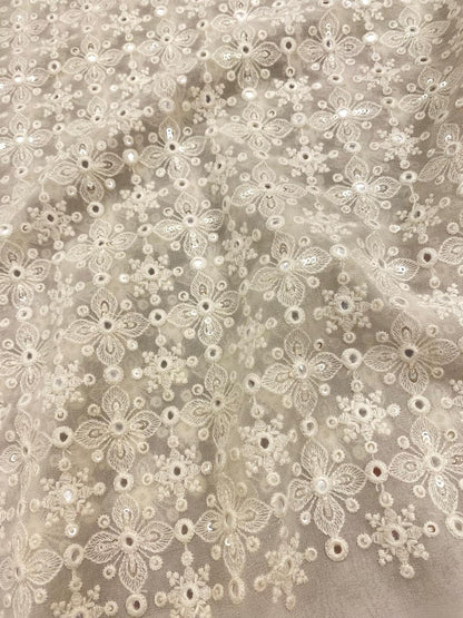 Georgette zari Work Embroidery Dyeable
