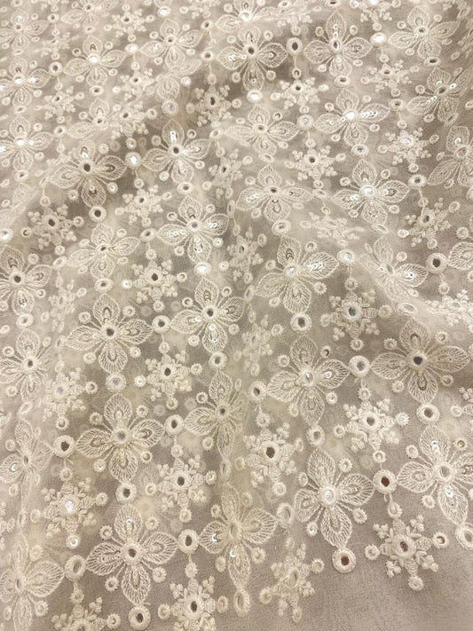 Georgette zari Work Embroidery Dyeable