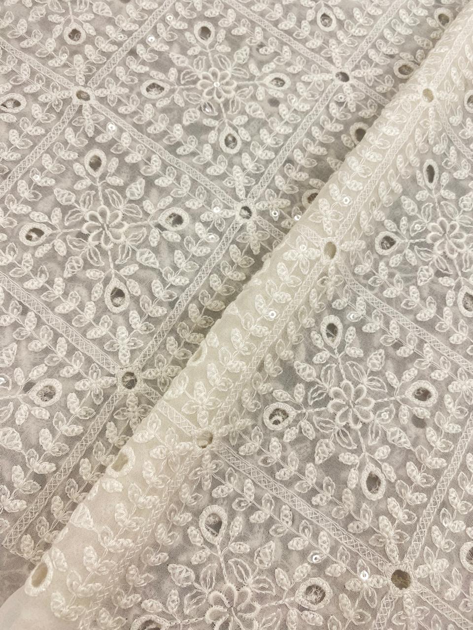 Georgette zari Work Embroidery Dyeable