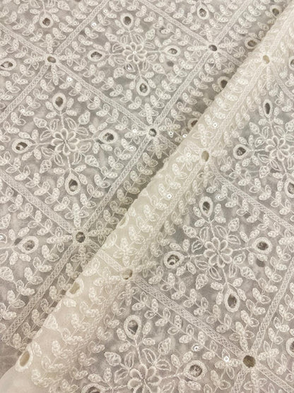 Georgette zari Work Embroidery Dyeable