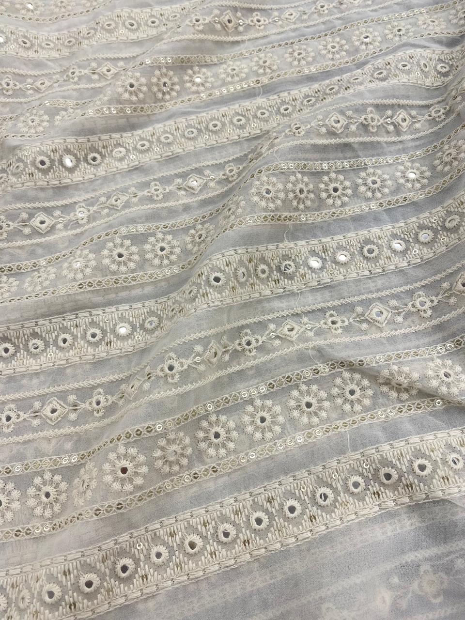 Georgette zari Work Embroidery Dyeable