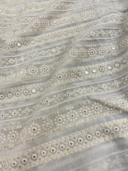 Georgette zari Work Embroidery Dyeable
