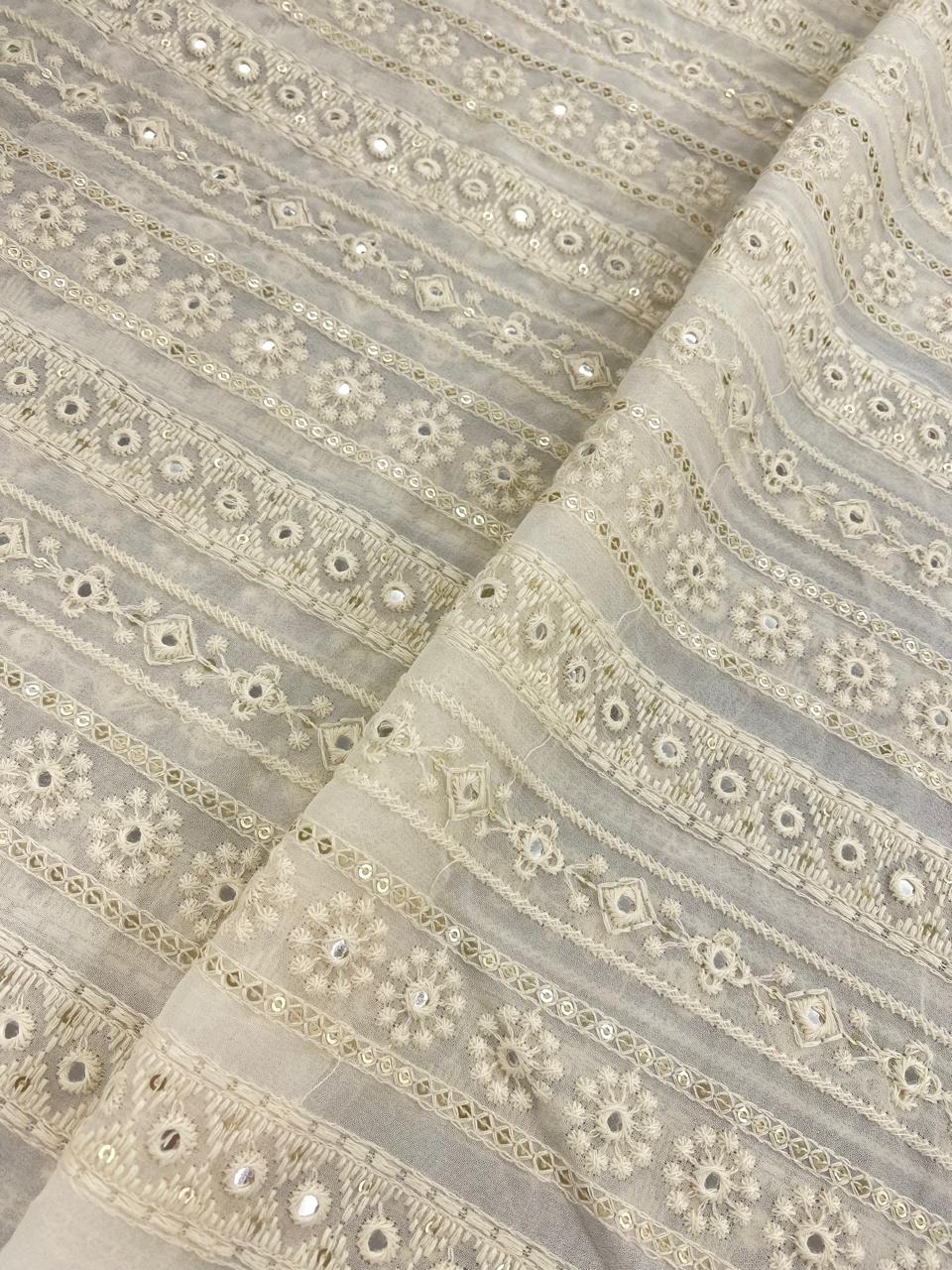 Georgette zari Work Embroidery Dyeable