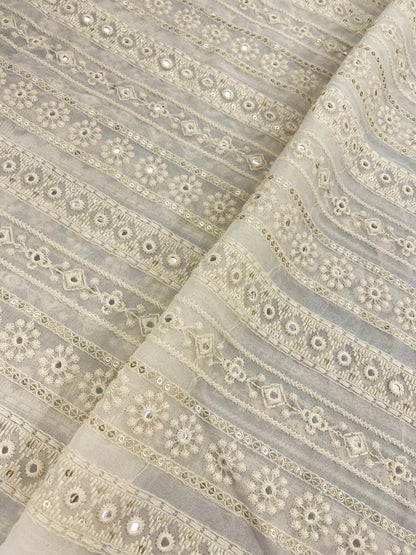 Georgette zari Work Embroidery Dyeable