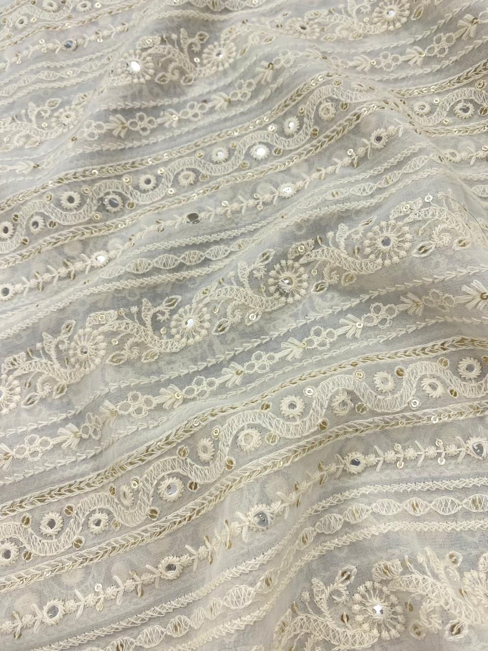 Georgette zari Work Embroidery Dyeable