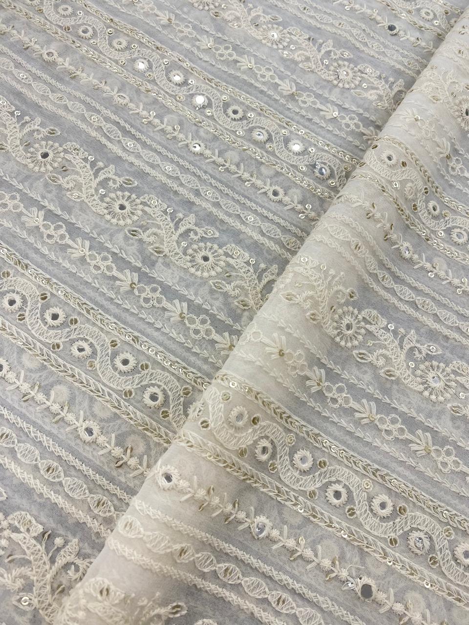 Georgette zari Work Embroidery Dyeable