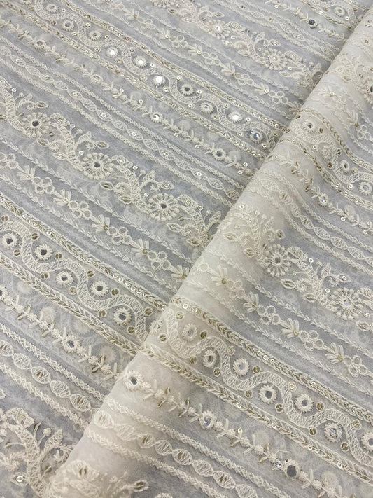 Georgette zari Work Embroidery Dyeable