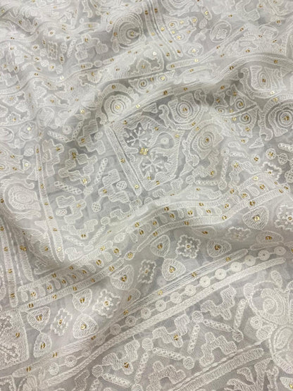 Georgette zari Work Embroidery Dyeable