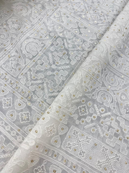 Georgette zari Work Embroidery Dyeable