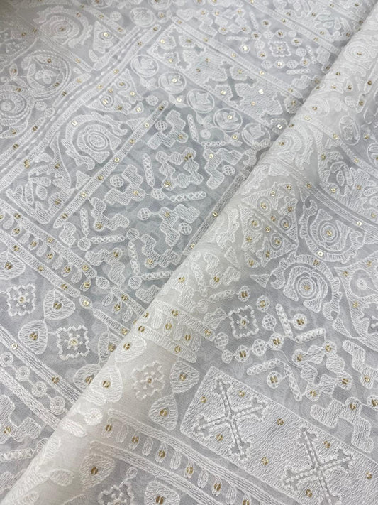 Georgette zari Work Embroidery Dyeable