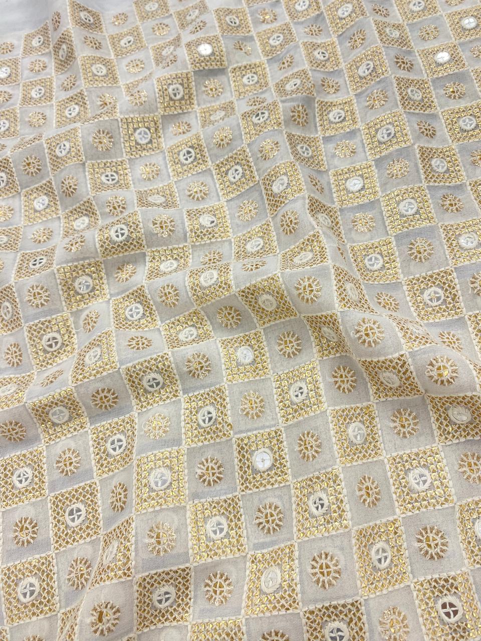 Georgette zari Work Embroidery Dyeable