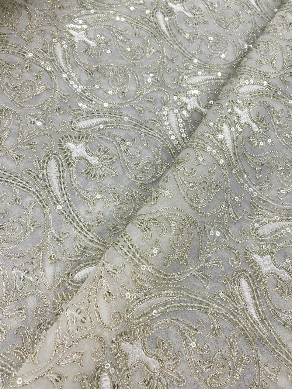 Georgette zari Work Embroidery Dyeable