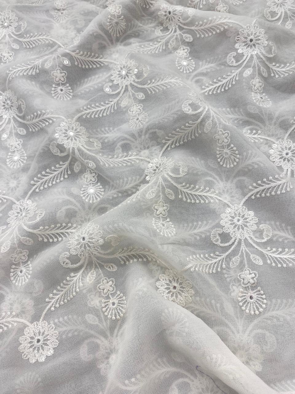 Georgette zari Work Embroidery Dyeable