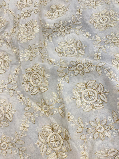 Georgette zari Work Embroidery Dyeable