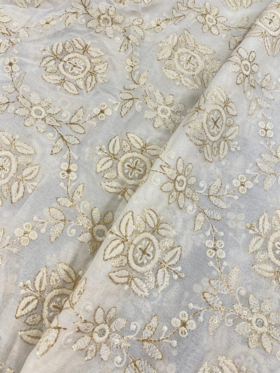 Georgette zari Work Embroidery Dyeable