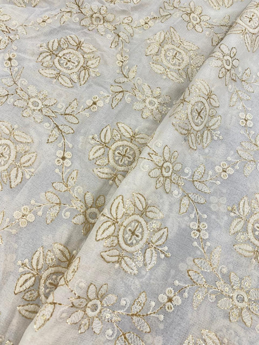 Georgette zari Work Embroidery Dyeable