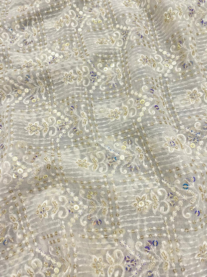 Georgette zari Work Embroidery Dyeable