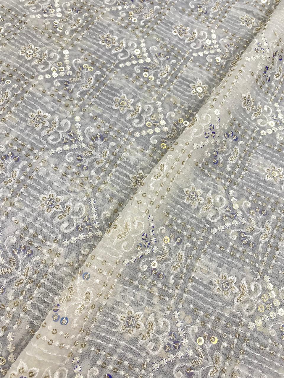 Georgette zari Work Embroidery Dyeable
