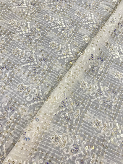 Georgette zari Work Embroidery Dyeable