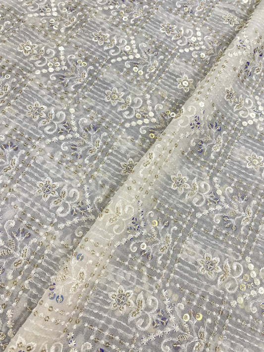 Georgette zari Work Embroidery Dyeable