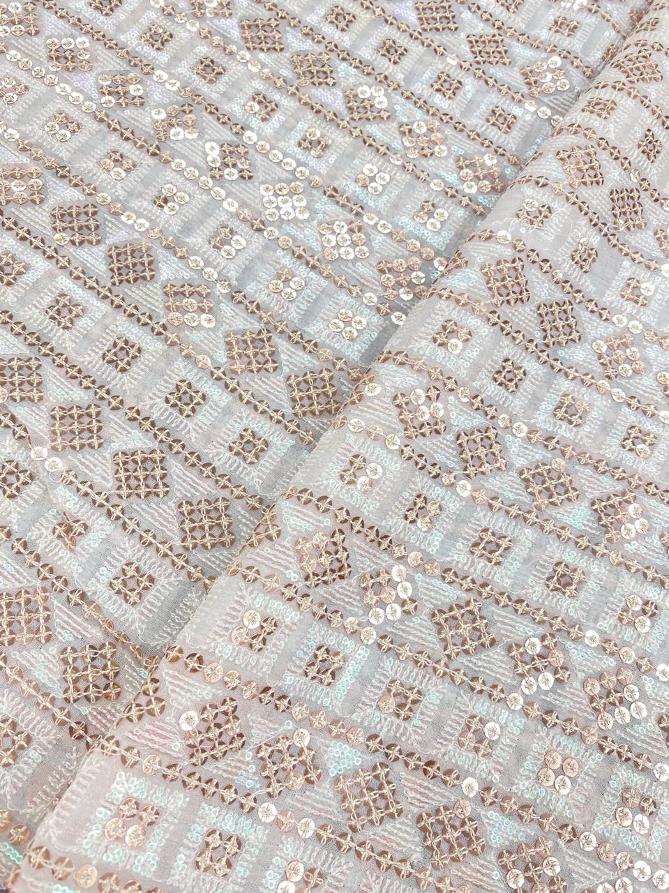 Georgette zari Work Embroidery Dyeable