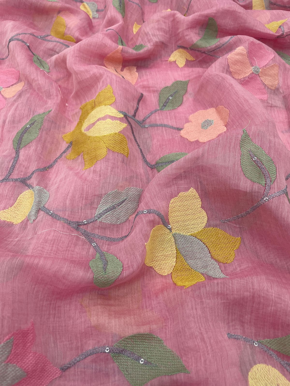 Silk Chanderi Multithread Embroidery 44" Inch (Colors Available)