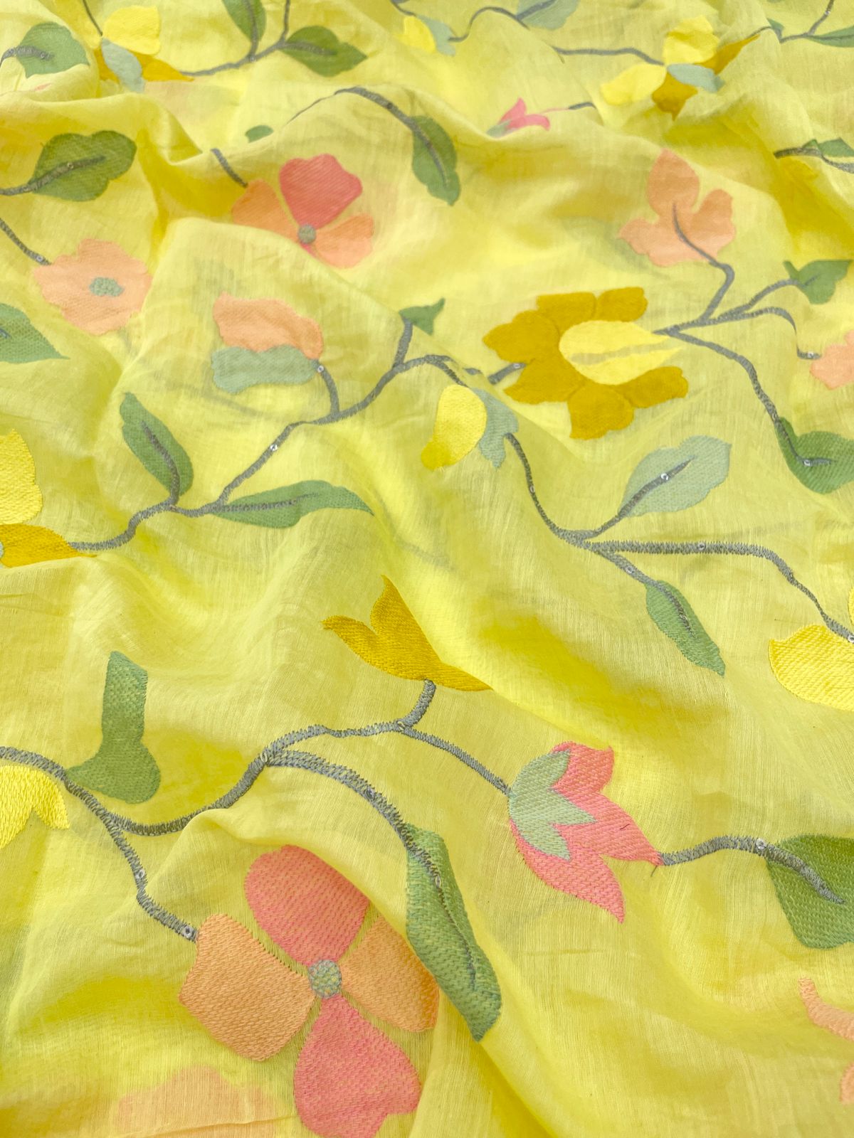 Silk Chanderi Multithread Embroidery 44" Inch (Colors Available)